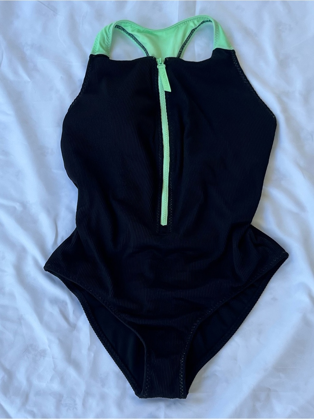 Fabletics Black One-Piece Swimsuit with Mint Trim
